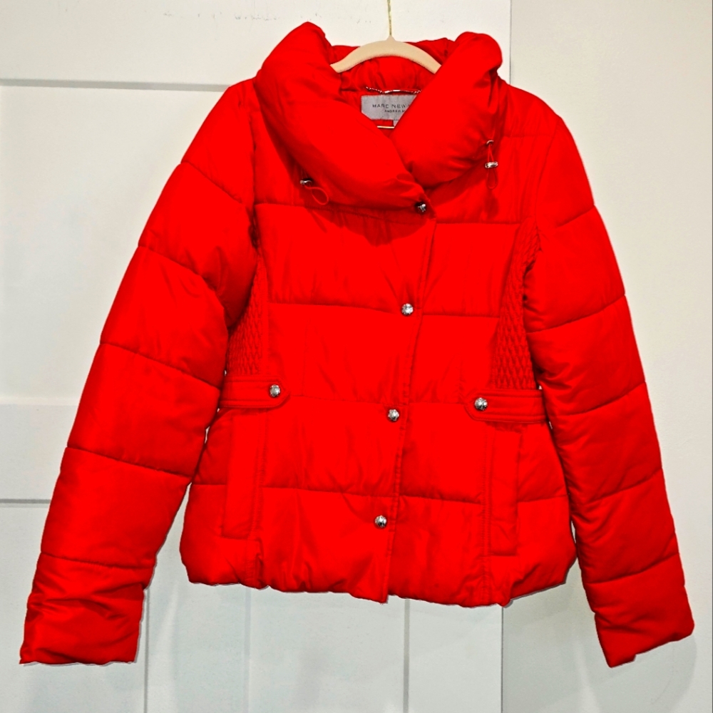 Marc New York Orange Puffer Jacket with Quilted Design